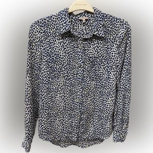 Juicy Couture Button Up Blue & White Cheetah Long Sleeve Blouse Top size Small